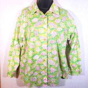 Vintage Key West Shells Button Up Top S Lime Pink